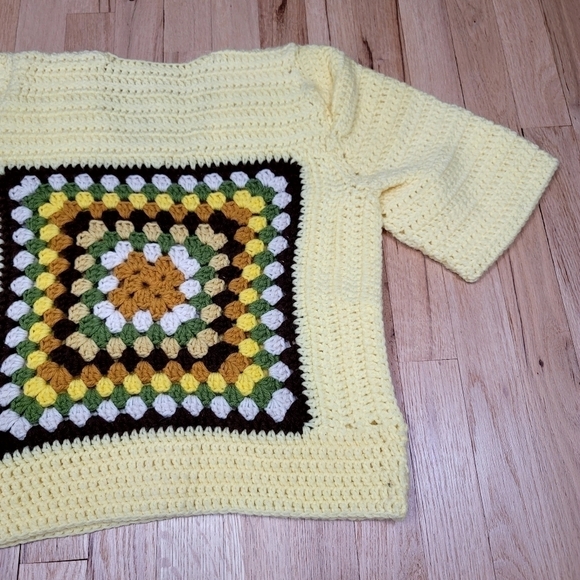 Handmade Granny Square Crocheted Top Yellow Unqiue - Picture 7 of 12